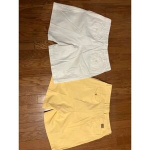 IZOD Saltwater Cargo Shorts X2 Mens 38 Chino Pleated Yellow White Good Condition